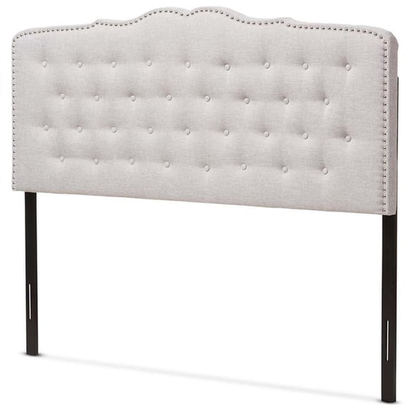 Pemberly Row Contemporary Fabric Tufted Queen Headboard in Grayish Beige
