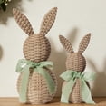 thumbnail image 2 of HaCpiu Rattan Effect Plastic Bunny Set, 2-Piece Large & Small Easter Rabbit Figurines with Pink Bows, Spring Farmhouse Table Centerpiece Decor, 2 of 8
