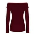thumbnail image 3 of Oplxuo Womens Ruched Off the Shoulder Fitted Shirt Elegant Long Sleeve Pullover Tops Solid Fall Y2K Tight Going Out T Shirts, 3 of 4