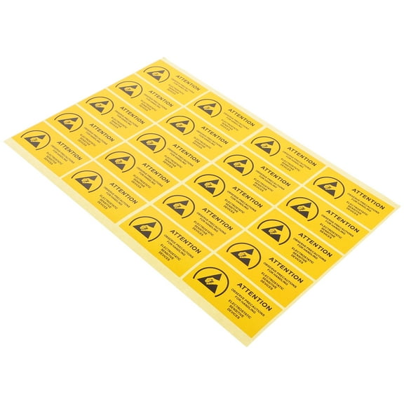 WHAMVOX 450pcs Yellow Static Sensitive Warning Sign Stickers for Office Use on Flat Surfaces 60x30mm