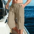 thumbnail image 3 of Havenre Mens 3/4 Sweatpants Basic Solid Color Cotton Linen Drawstring Elastic Waist Capri Pants Breathable Joggers Workout Athletic Capris Pant Lightweight for Summer Khaki M, 3 of 6