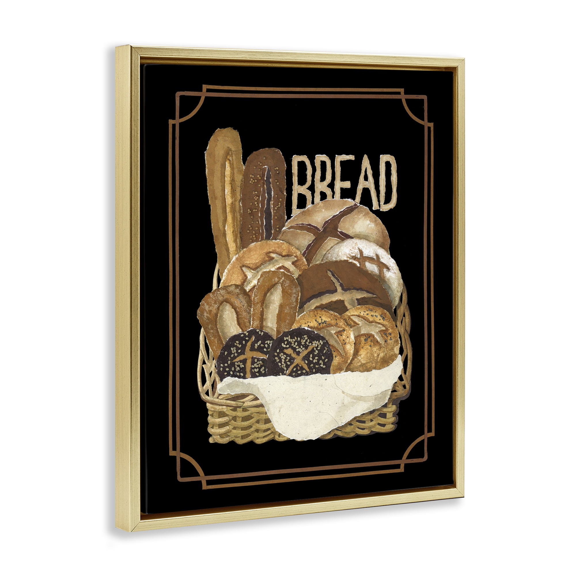 Stupell Industries Traditional Bread Basket Food & Beverage Painting Gold Floater Framed Art Print Wall Art, 17 x 21