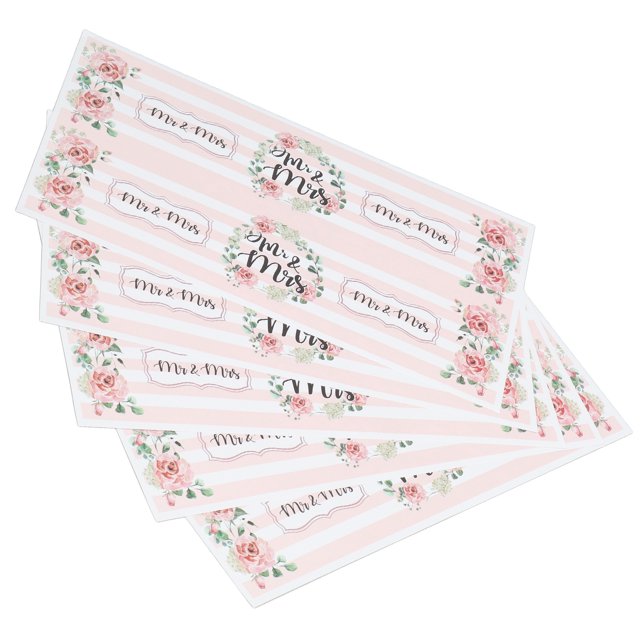 25 uds pegatinas para botellas de agua MR y MRS rayas flores rosas impermeables etiquetas decorativas brillantes para botellas de fiesta para boda