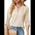 thumbnail image 1 of Blusas Elegantes e Informales para Mujer, Camisetas de 3/4 con Cuello en V y Mangas Enrollables. Albaricoque M, 1 of 10