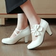 thumbnail image 3 of 1 par de zapatos de tacón alto con lazo para mujer, con boca ligera y tacón grueso., 3 of 6