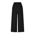 thumbnail image 6 of Simua Women's Wide Leg Faux Linen Pants Solid Color Elastic Waistband Button Cropped Baggy Trouser with Pockets, 6 of 7