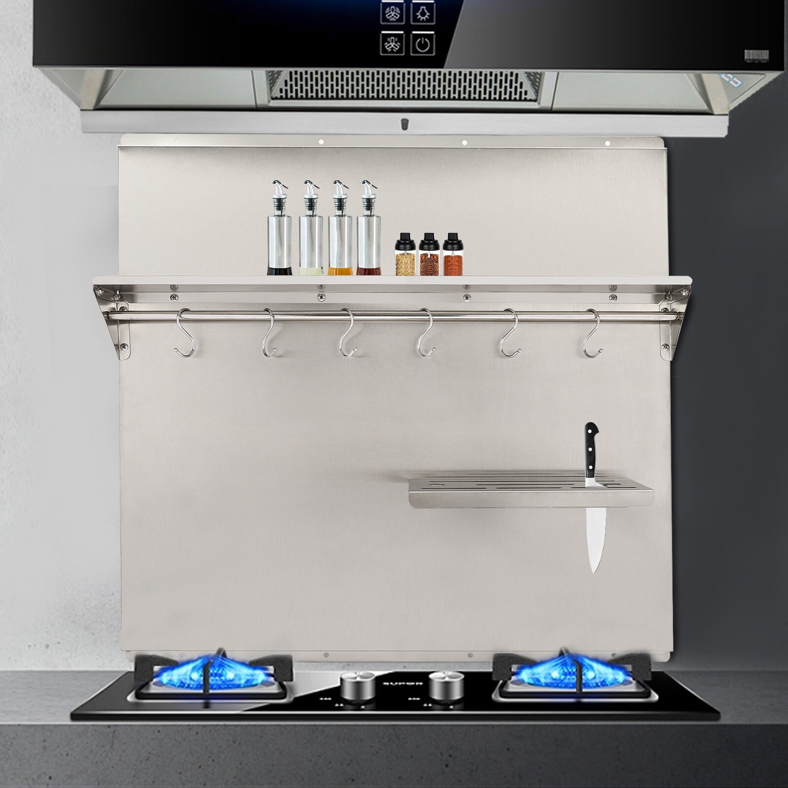 Modern Wall-mounted Rectangular Silver Stainless Steel Splash Plate Range Hood for Homes, Restaurants