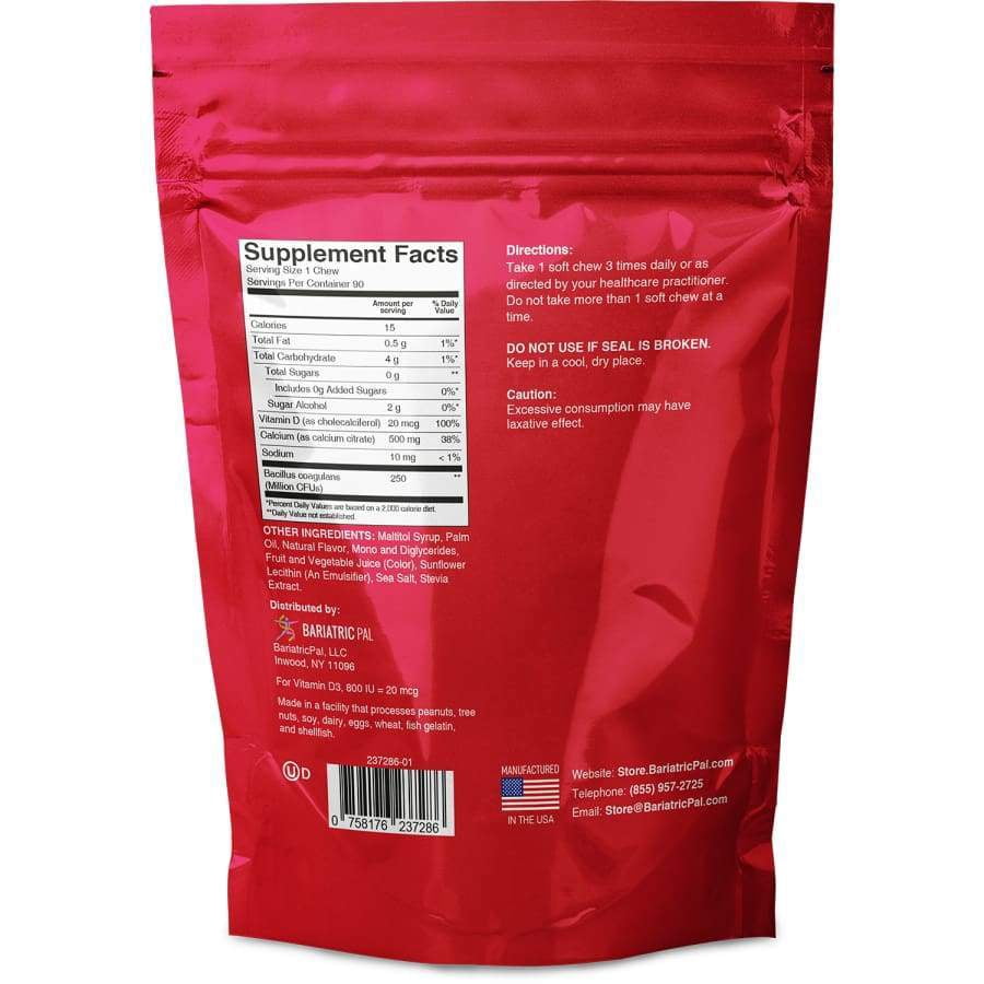 BariatricPal Sugar-Free Calcium Citrate Soft Chews 500mg with Probiotics - Strawberry Watermelon Twist Size: 180ct