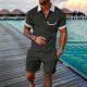 thumbnail image 2 of Mens Casual Pantalones Turndown Cuello Manga Corta Mitad Cremallera Blusa Y Bolsillos Pantalones Traje Deportivo para Diario, 2 of 9