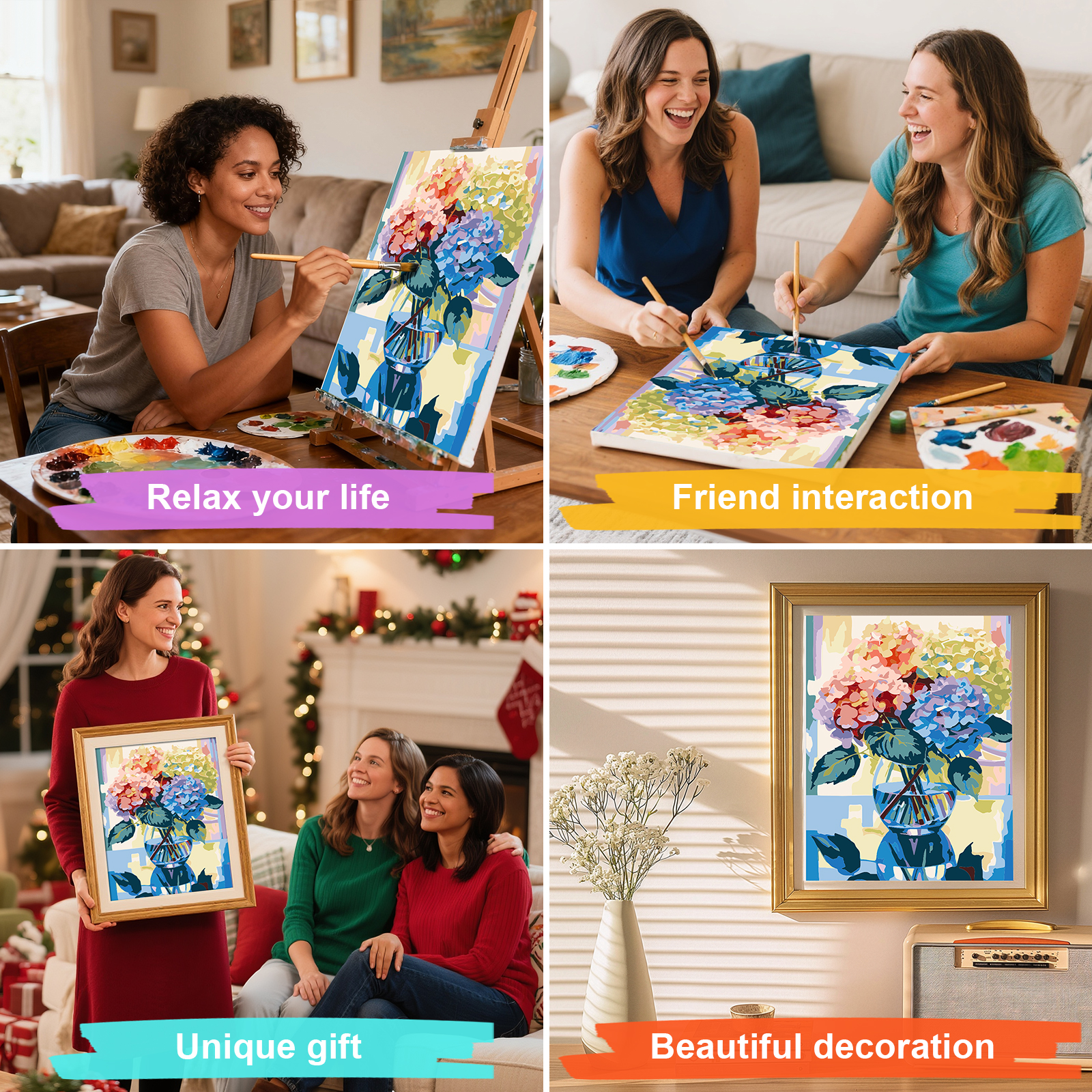 Qoosea Paint by Numbers Kit, Hydrangea Flower, 16x20 photo 3