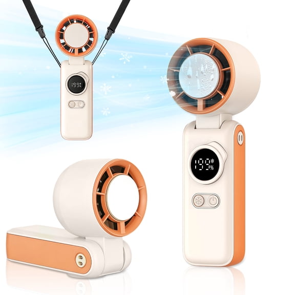 Yvagay Portable Handheld Turbo Fan with Ice Cooling, 199 Speeds, 3600mAh Rechargeable Mini Fan, Foldable Neck/Desktop Personal Fan with LED Display for Travel Outdoor Office
