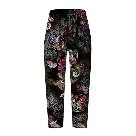 GaThRRgYP Capri Pants for Women under $7,Women's Fashion Summer Casual Loose Pocket Straight Printing Trousers Pants