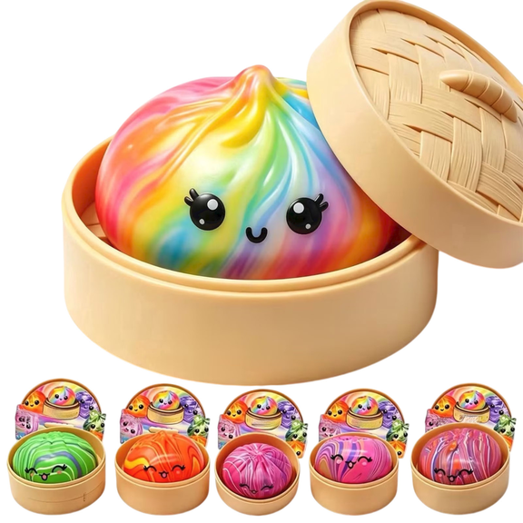 Christmas Dumplings Squishy Blind Box, Mystery Dumpling Squishy, Squeeze Stress Ball, Slow Rising Sensory Fidget, Soft Squeeze Mystery Squishy with Steamer