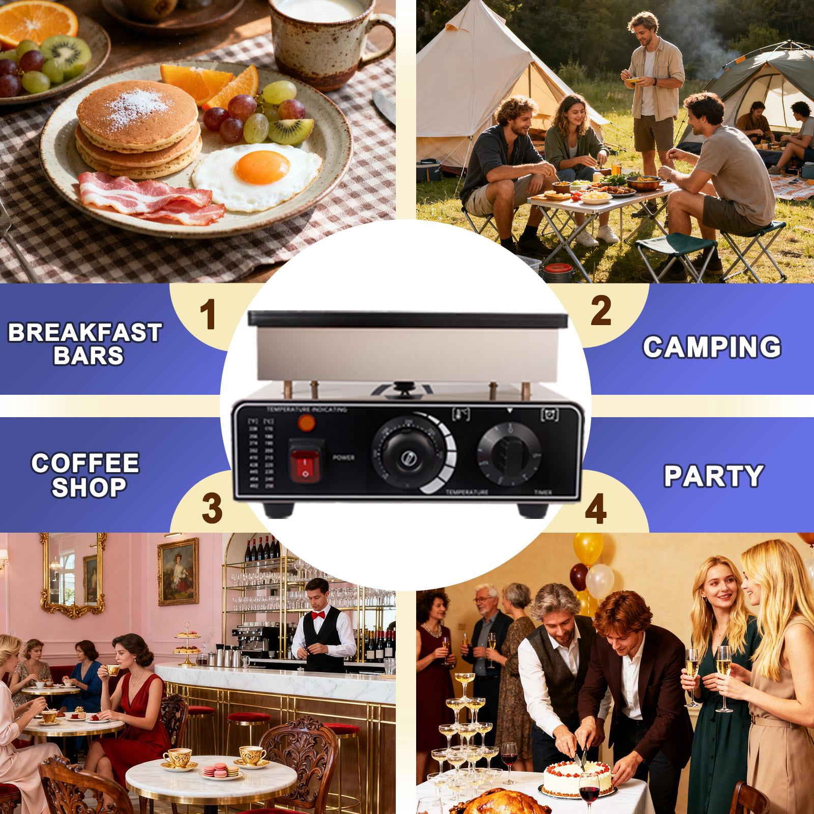QUHEE Mini Pancake Maker, 25PCS Dutch Muffin Waffle Baker, Non-stick Stainless Steel Grill, Temp & Time Control, for Kitchen and Restaurant
