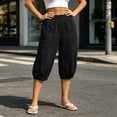 thumbnail image 5 of Noric Women's High Waisted Casual Capri Pants Elastic Waist with Pockets Loose Fit Cropped Boho Beach Cuffed Trousers, 5 of 9