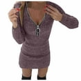 thumbnail image 3 of Jiyugala Dresses for Women 2023 Casual Winter Fall Plus Size Long Sleeve V-Neck Solid Knit Zipper Mini Slim Pullover Fashion Dress, 3 of 6