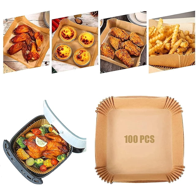 100 Pieces Air Fryer Baking Paper Accessories, Hot Air Fryer Parchment Paper Liner Airfryer Non-Stick Baking Paper, Compatible