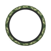 XMXY Car Steering Wheel Cover, Camo Green Leaves Non-Slip Jeep Truck Universal Elastic Steering Wheel Protector 15 inch