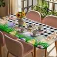 thumbnail image 3 of Easter Bunny Table Cloths for 6 Foot Rectangle Tables, Spring Easter Eggs Chicken Black White Plaid Patio Waterproof Elastic Fitted Tablecloths, Washable Rectangular Table Cover for Camping, 3 of 8