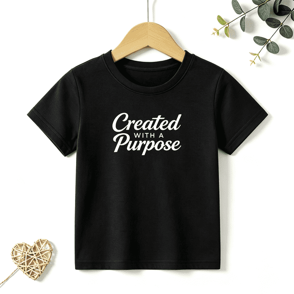 Girls Graphic Tees Created With Purpose Kids T Shirt Religious 100% Cotton Short Sleeve Soft Tops 4-13Y