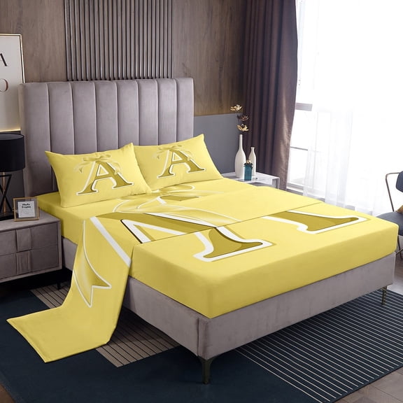 Erosebridal Yellow Bowknot Bed Sheets Set Twin Size, Initial Letter A Bed Sheets Twin, Cartoon Monogrammed Reversible Sheet Set Twin, Breathable Bedroom Decorative, 3pcs