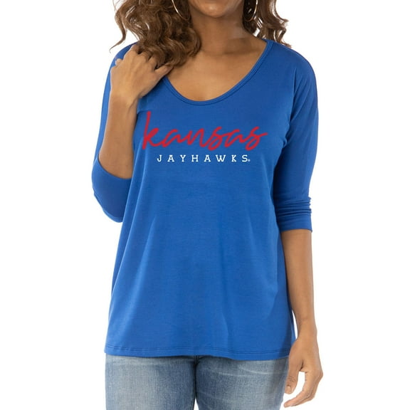 Women's Royal Kansas Jayhawks Tamara Scoop Neck 3/4-Sleeve Top