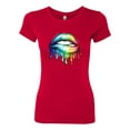 thumbnail image 2 of Wild Bobby, Colorful Neon Rainbow Biting Lips, Pop Culture, Women Slim Fit Junior Tee, Red, Small, 2 of 3
