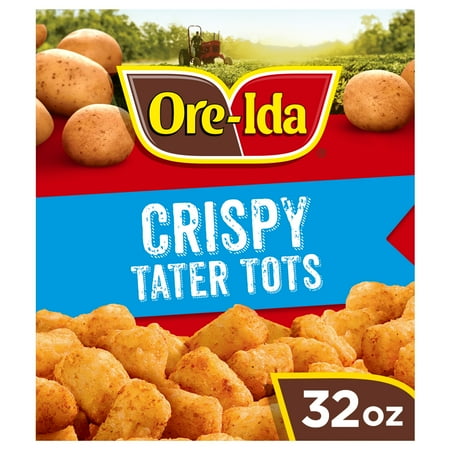 Ore-Ida Crispy Tater Tots Seasoned Shredded Frozen Potatoes, 1 Bag, for Easy Snacks and Dinner Sides, Gluten-Free, 32 oz