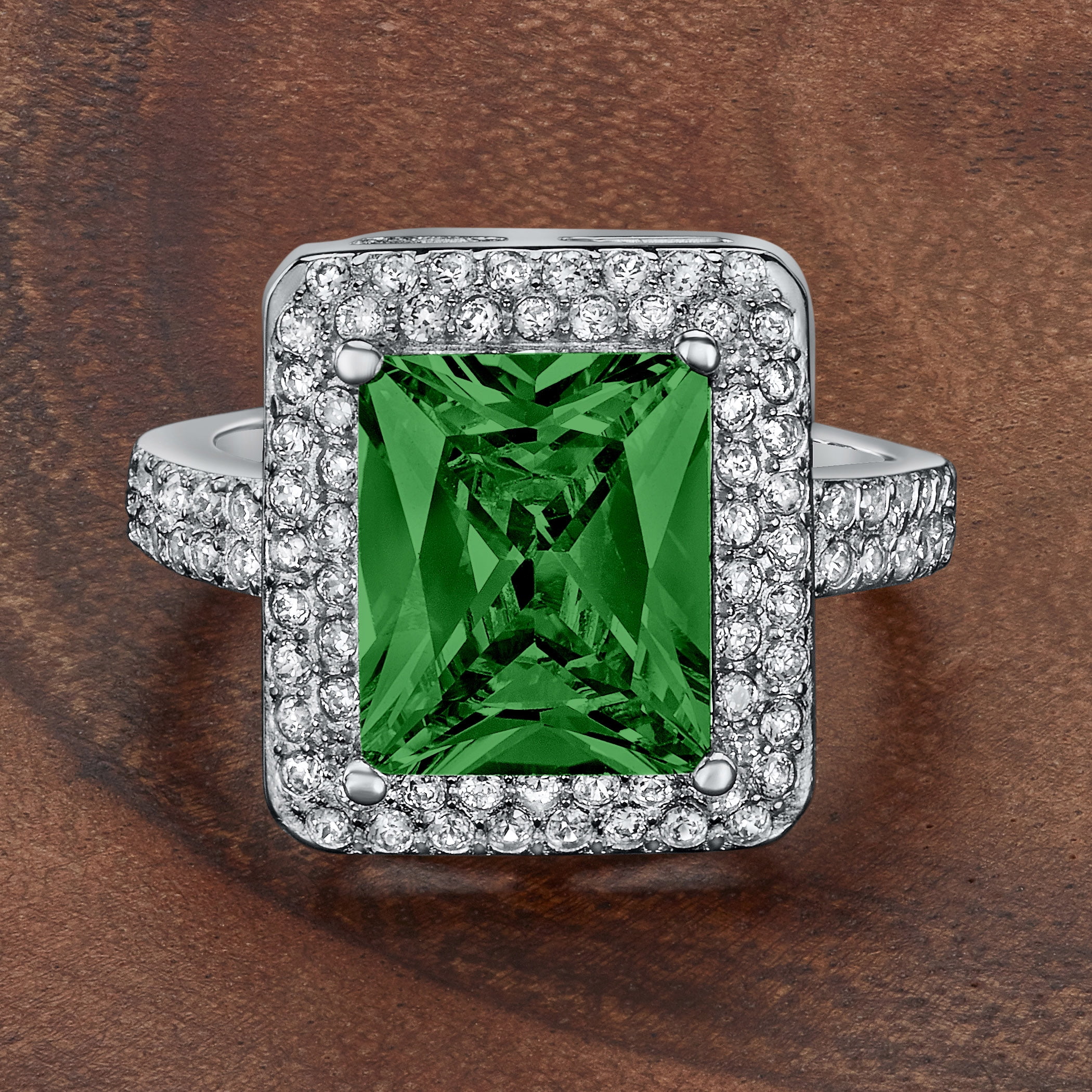 ELYA Jewelry Women's Radiant-Cut Green Cubic Zirconia Sterling Silver Ring