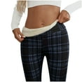 thumbnail image 4 of Plaid Fleece Pants for Women, Fall Winter Warm High Waist Leggings, Elastic Waist Workout Yoga Trousers, 4 of 9