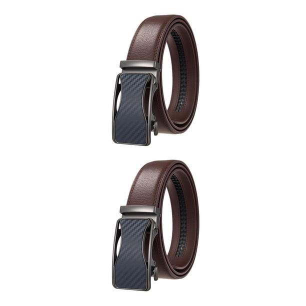 Qarigey Cinturón de trinquete All Trend Match con cabeza de hebilla de aleación, cómodo y sin rebabas, sin hilo suelto, grano de carbono Grano de carbono azul 20 Correas Café 2Conjunto