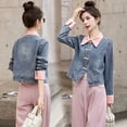 thumbnail image 6 of New Chinese style disc button denim splicing jacket for women spring petite short denim jacket Beige XL, 6 of 12