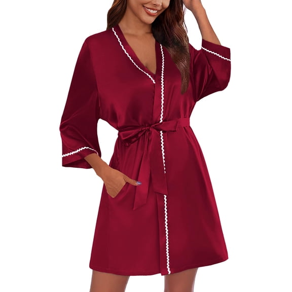 Ekouaer Women's Satin Robe Bride Bridesmaid Short Kimono Wedding Robes Silky Bathrobes Summer Loungewear