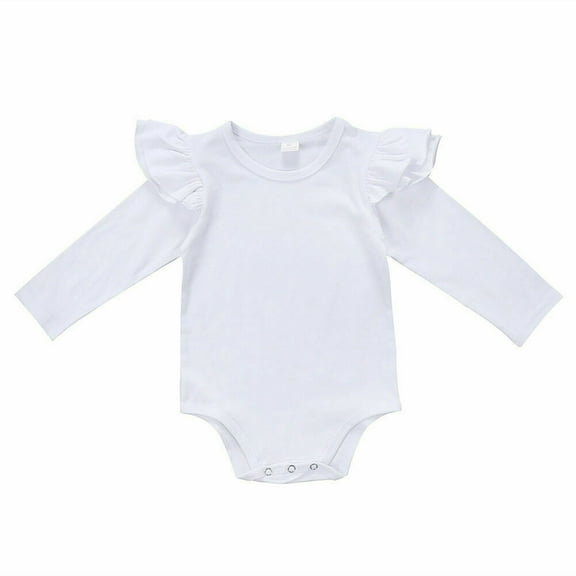 Qtinghua Newborn Baby Girls Long Sleeve Romper Ruffle Jumpsuit Bodysuit Autumn Winter Clothes White 0-6 Months
