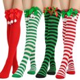 thumbnail image 5 of JZROCKER Women Striped Stockings Bows Stockings Over The Knee Long Socks Red Green, 5 of 21