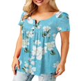 thumbnail image 2 of CHUANK Women T Shirts Short Sleeve Round Neck Button Up Tunic Tops (White  XL), 2 of 4