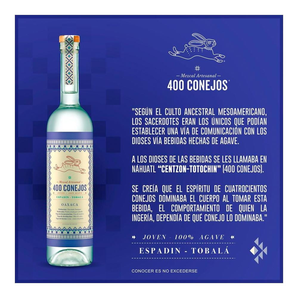 Mezcal artesanal 400 Conejos Oaxaca Espadín Tobalá 750 ml
