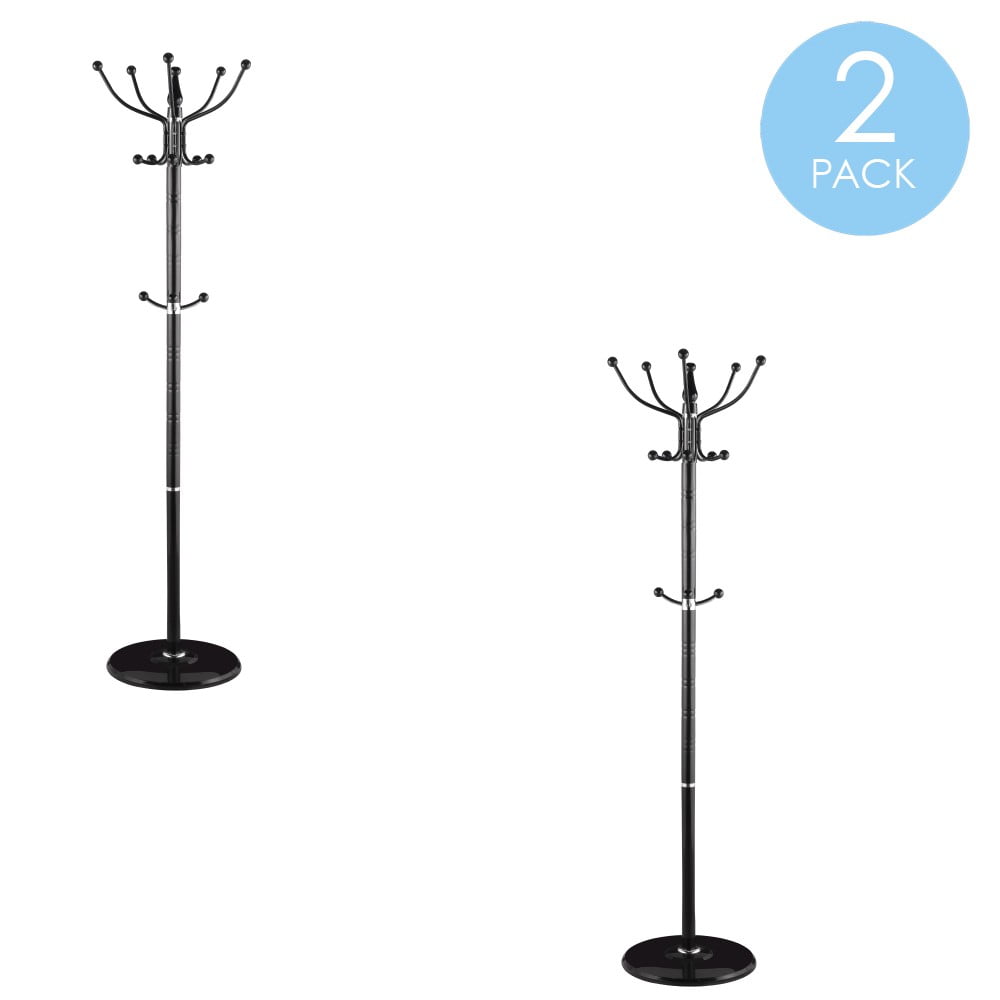 78" Metal Coat Rack Free Standing Tree Hat Umbrella Holder Hanger Hooks Black 