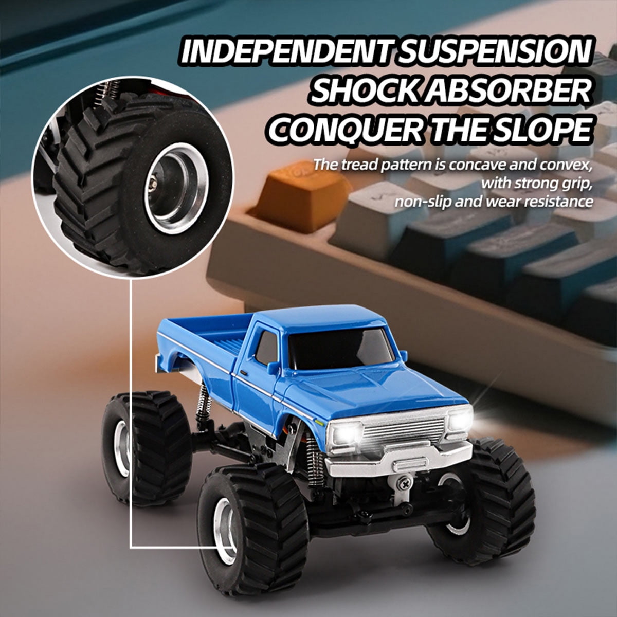 RC Off-Road Rock Crawler, 1/36 Scale 2.4G 4WD Full Proportional RC Climbing Car Model with Realistic LED Lights, Long Battery Life, RTR Hobby Collectible Model for Adults Hobbyists (Blue)