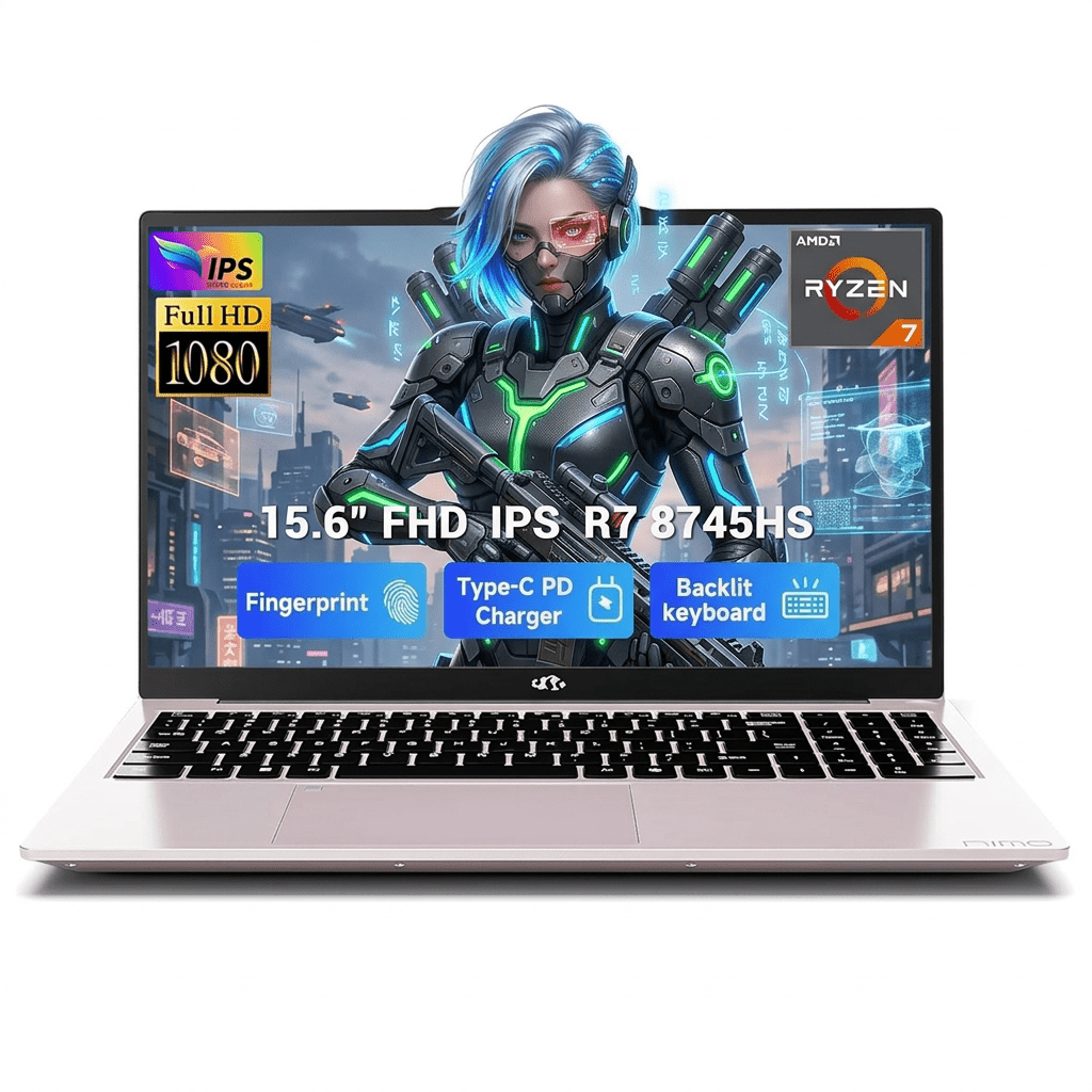 15.6" IPS FHD Gaming Laptop 16GB DDR5 RAM 1TB SSD AMD Ryzen 7 8745HS (8C/16T Up to 4.9GHz) AMD Radeon 780M with 100W Type-C for Creators & Professionals RoseGold