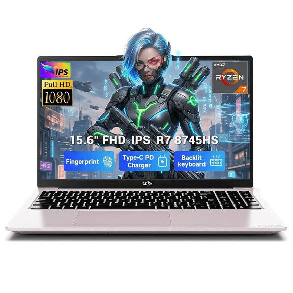 15.6" IPS FHD Gaming Laptop 16GB DDR5 RAM 1TB SSD AMD Ryzen 7 8745HS (8C/16T Up to 4.9GHz) AMD Radeon 780M with 100W Type-C for Creators & Professionals RoseGold