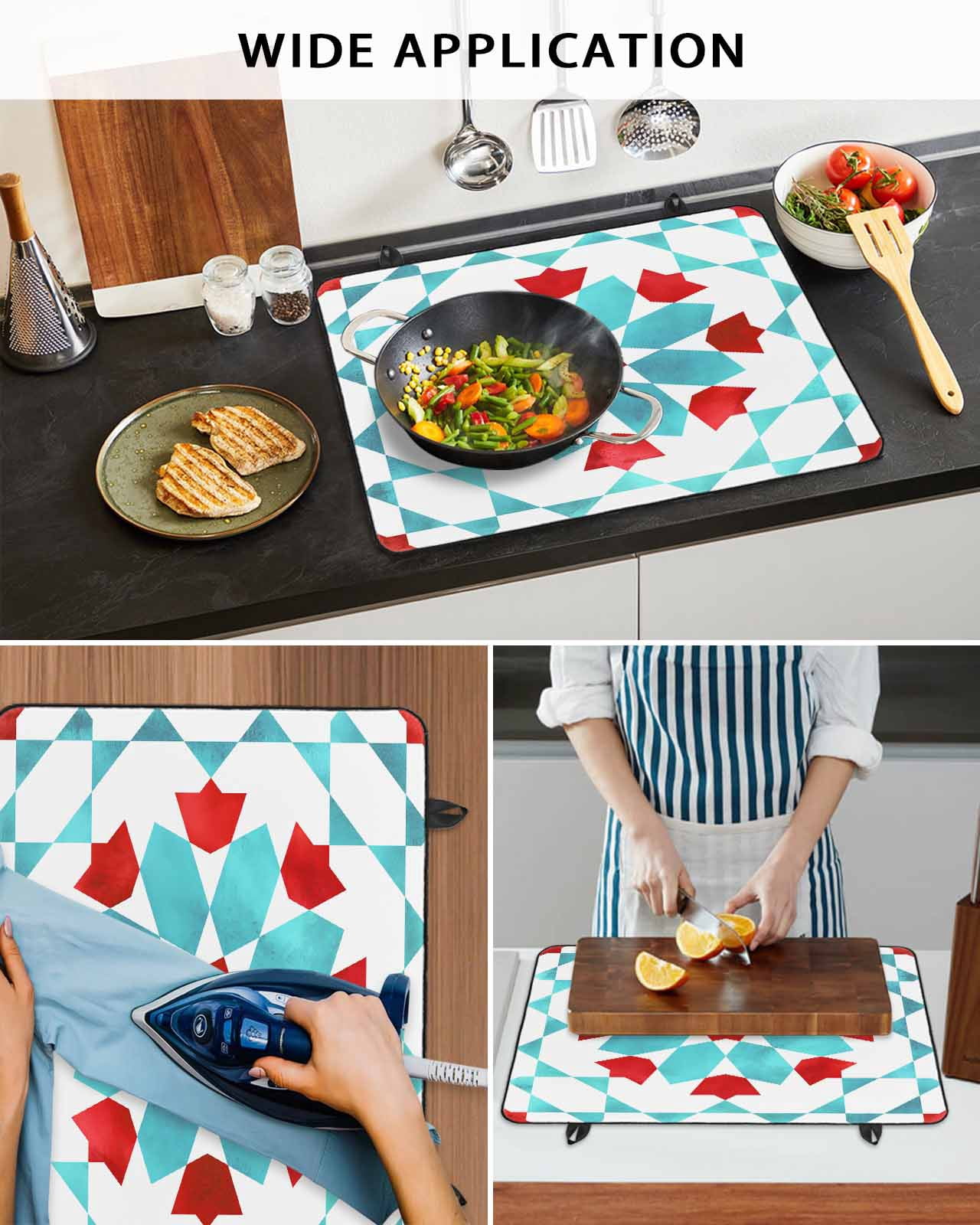 nqOlkjepod Large Induction Cooktop Protector Mat 24"x21", Boho Geometric Stove Top Covers for Electric Stove, Turquoise Red Ethnic Tribal Abstract Pattern Stove Burner Cover Mats Stove Cover