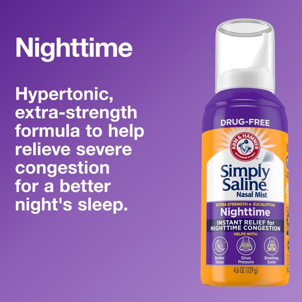 6 PK Simply Saline Plus Nighttime Nasal Mist+Eucalyptus Extra Strength 4.25oz Ea