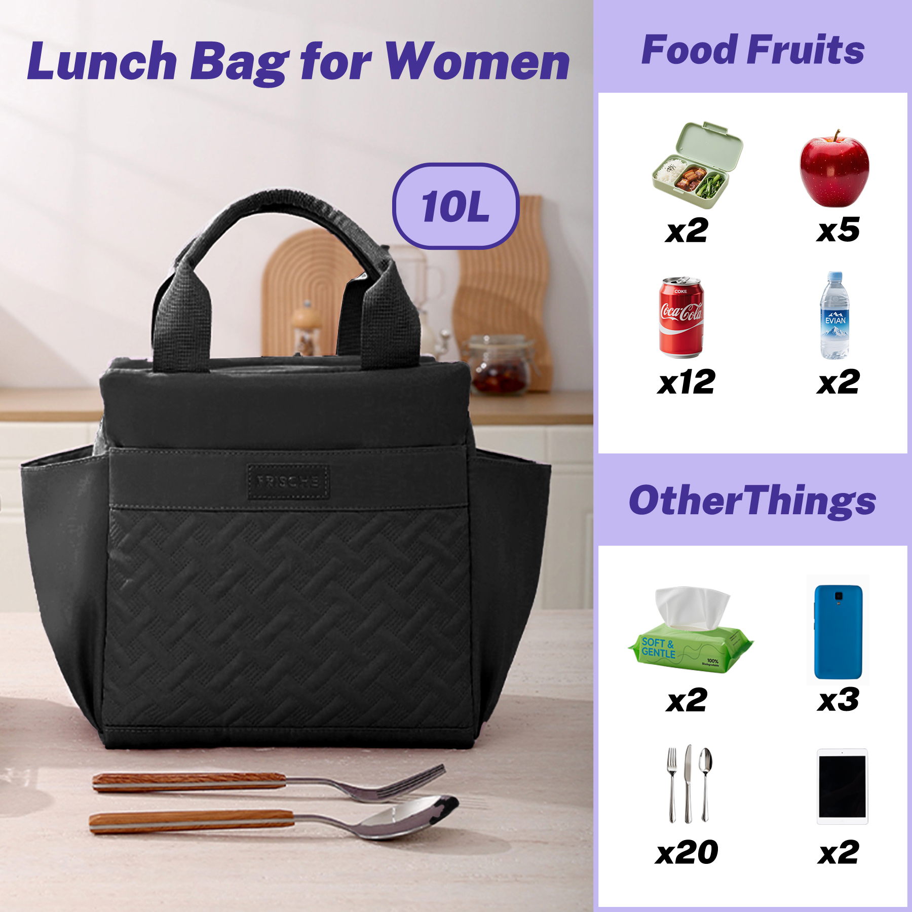 stillithou Lunch Bag Insulated Leakproof, Lunch Bag Women Lightweight Waterproof for Work Travel Beach Picnic, Medium(Normal), Black