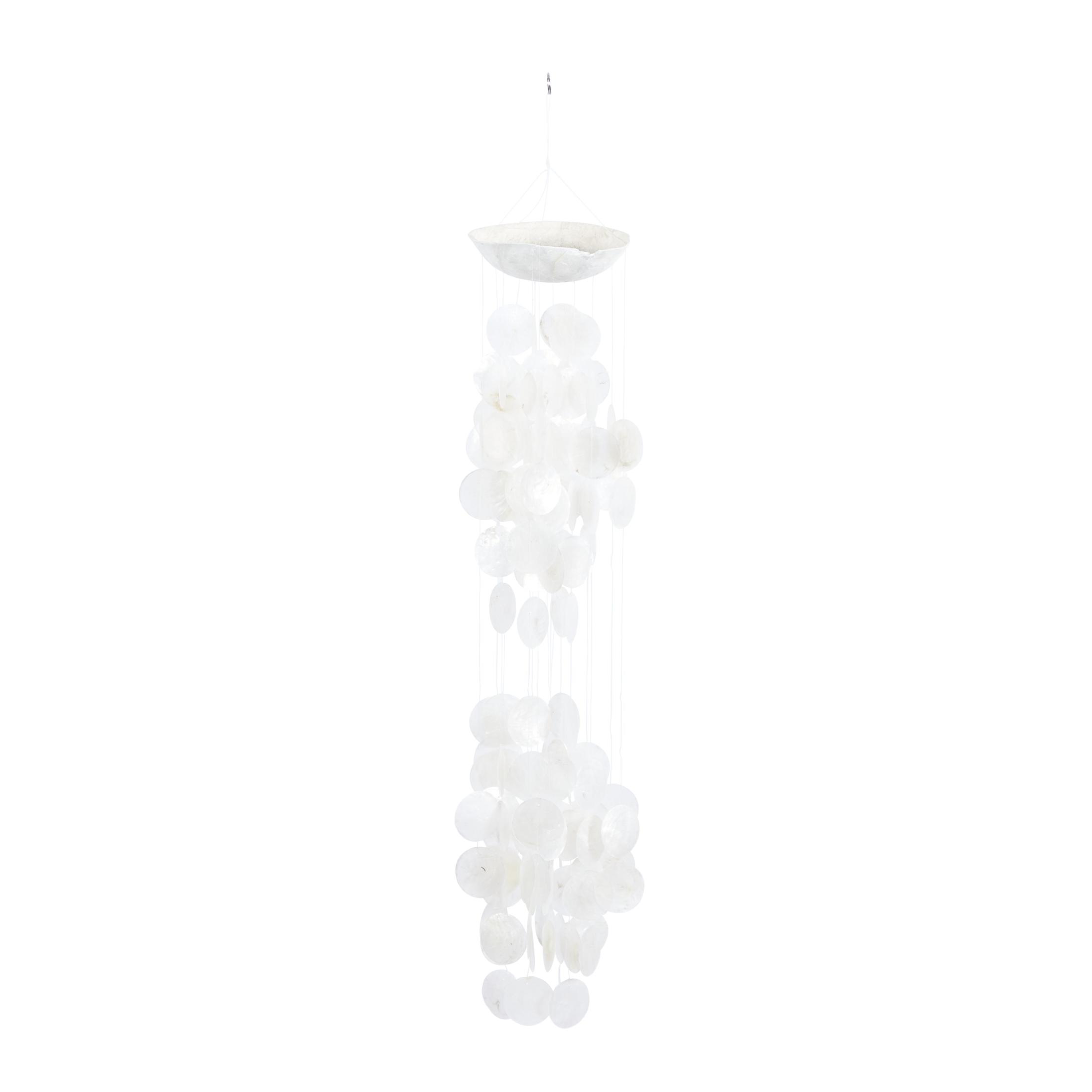 DecMode 27" White Capiz Shell Waterfall Geometric Windchime