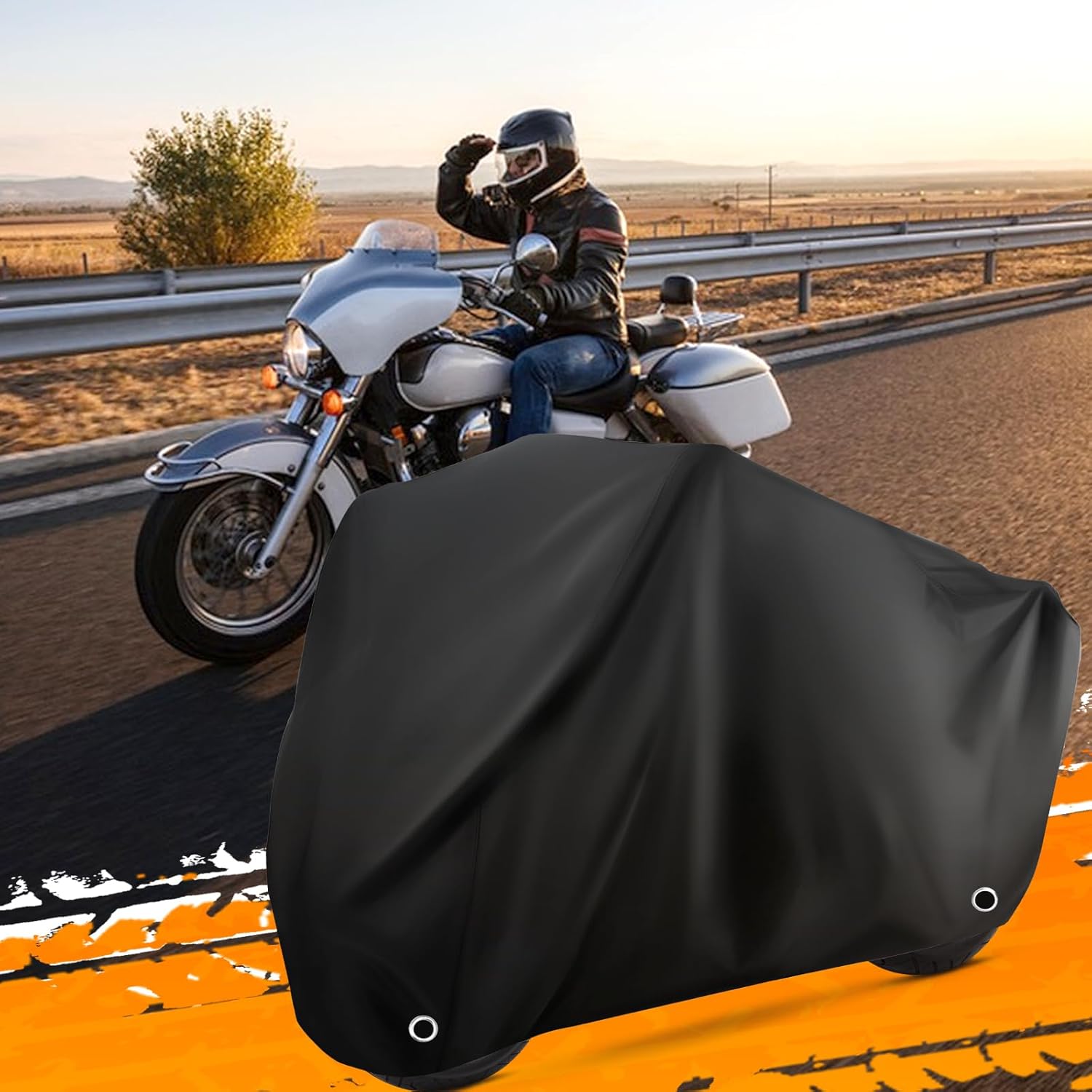 chasenew Motorcycle Cover Waterproof Sun with Lock-Holes & Storage Bag Heavy Duty Material, Fits up to 104" Harley Davison and All Motors (XXL Black)