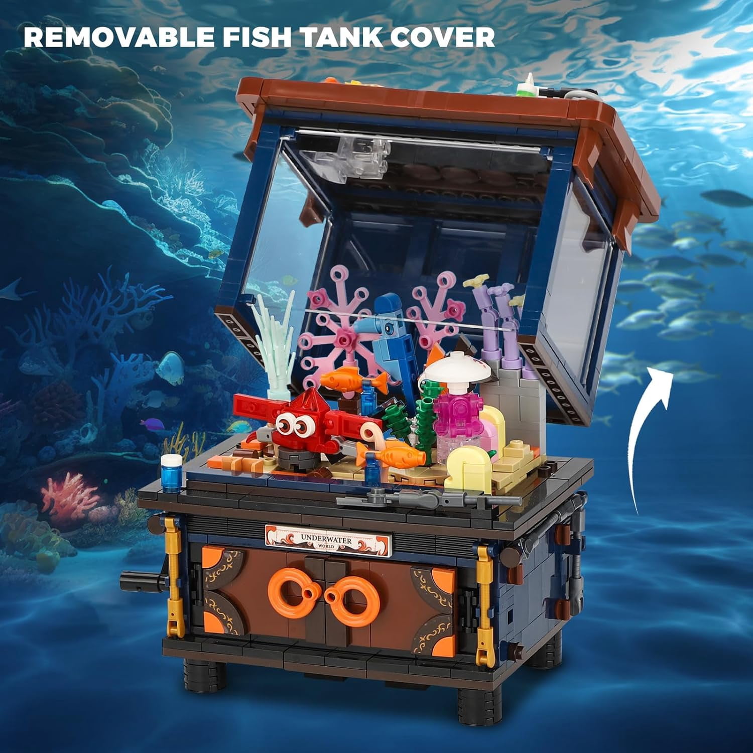 Fish Tank Building Block Set for Adult, Linkable Mechanical Aquarium Building Brick Set Toy with Ocean Animal for Home Decor,(1053PCS)