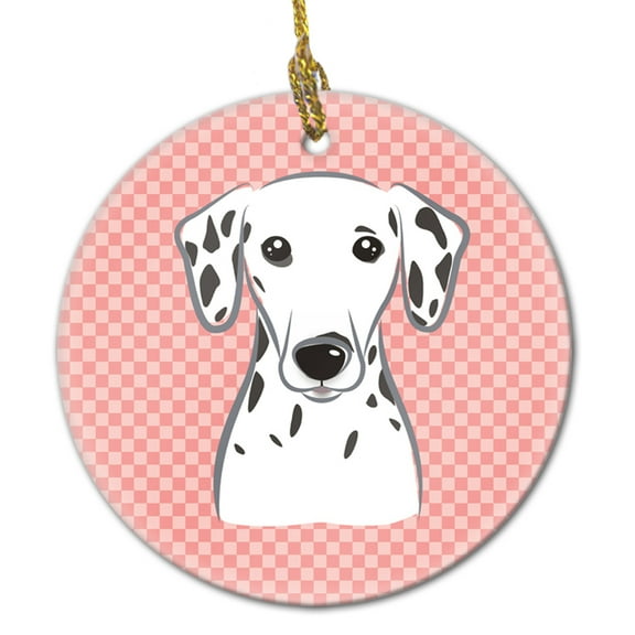 Carolines Treasures BB1210CO1 Checkerboard Pink Dalmatian Ceramic Ornament 3 in multicolor