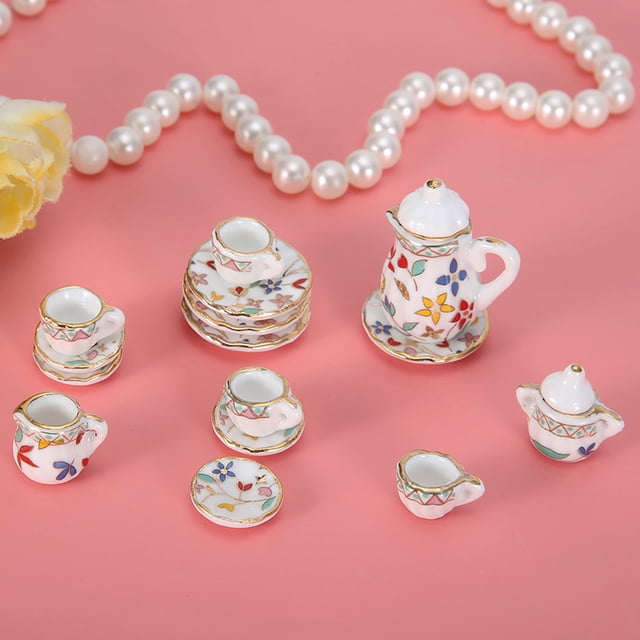 JUEGO DE TAZAS DE TÉ EN MINIATURA 1:12 DE 15 PIZAS, EXQUISITA COLECCIÓN DE TÉ DE PORCELANA, JUEGO EN MINITRA DE TÉ DE PORCELANA DE ESTILO CLÁSICO