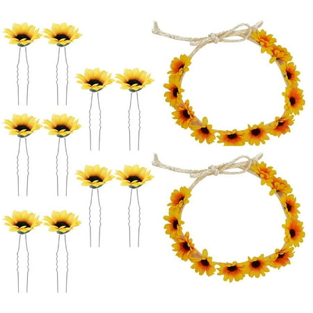 

TOYMYTOY 2pcs Cloth Sunflower Headbands Wreath with 10pcs Hairpins for Beach Seaside Decoration